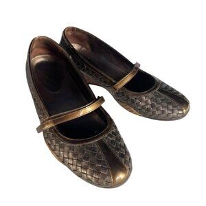 Cole Haan Nik Air Bria Brown Woven Leather Copper Patent Mary Jane Shoes Sz 9